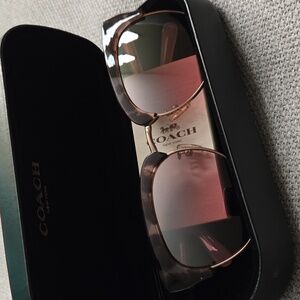 Coach Pink Tortoise Gold Rim Sunglasses with Berry Pink Lens